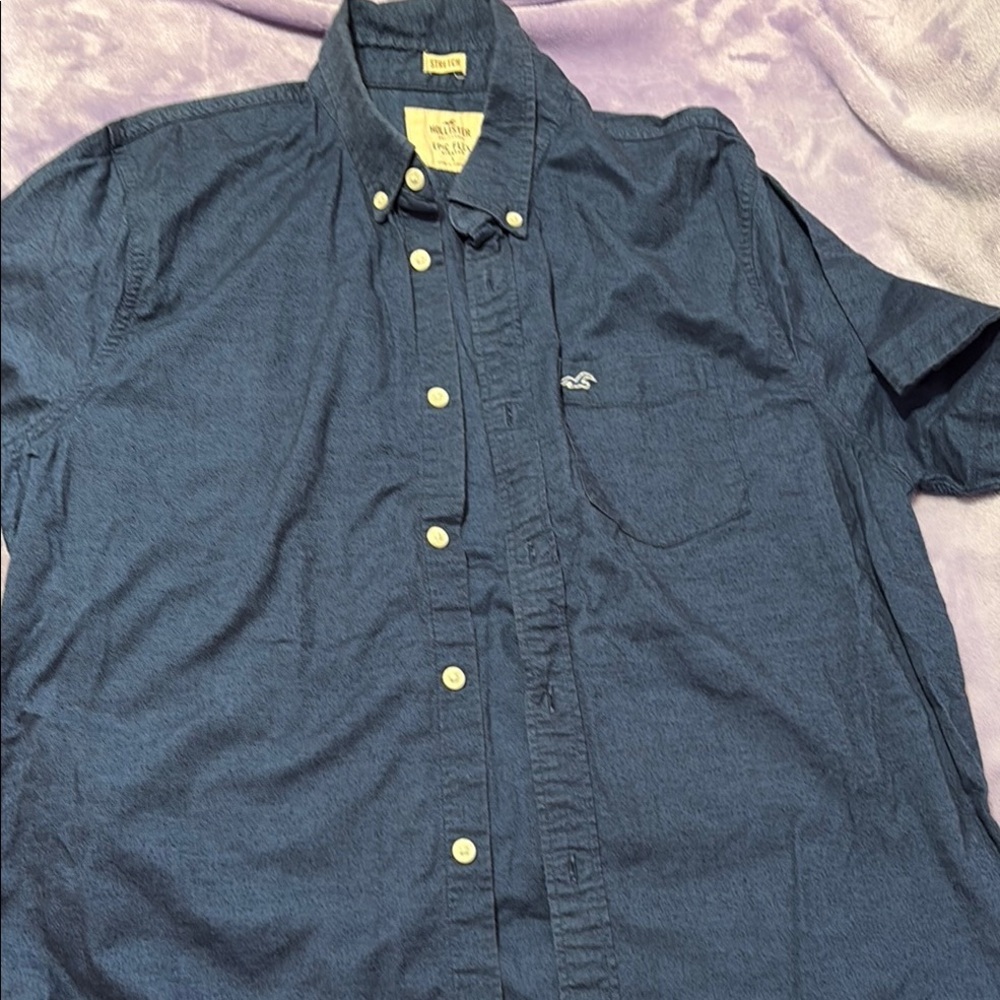 Hollister Blue Casual Button Down Shirt stretch